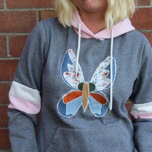 Upcycled Butterfly Patch Sweatshirt | Womens Reworked Reclaimed Redone Thrifted